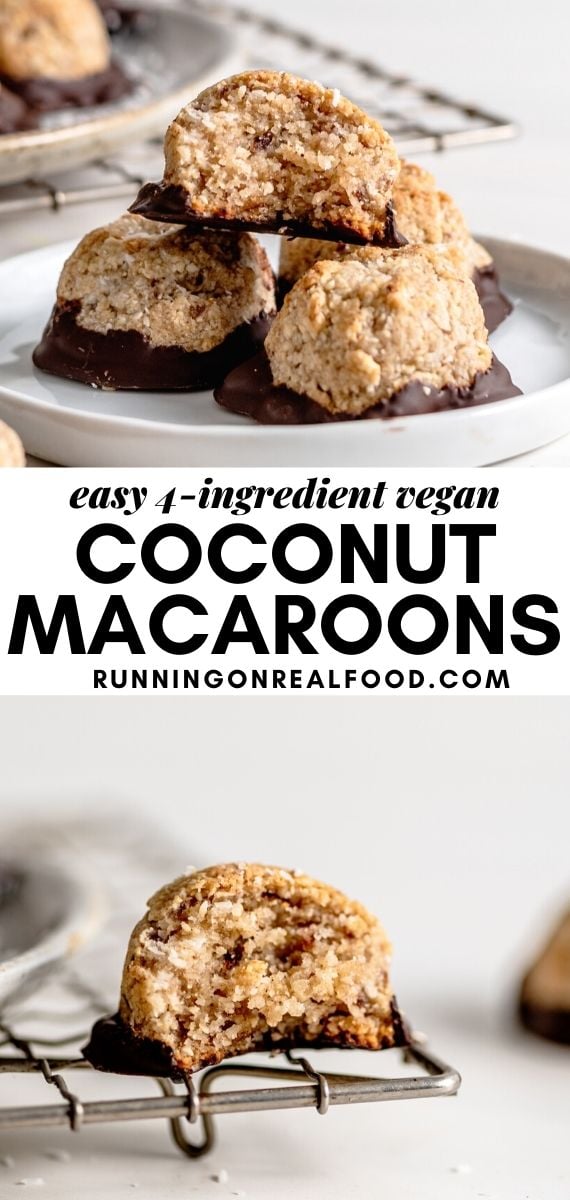 Pinterest graphic with an image and text for coconut macaroons.