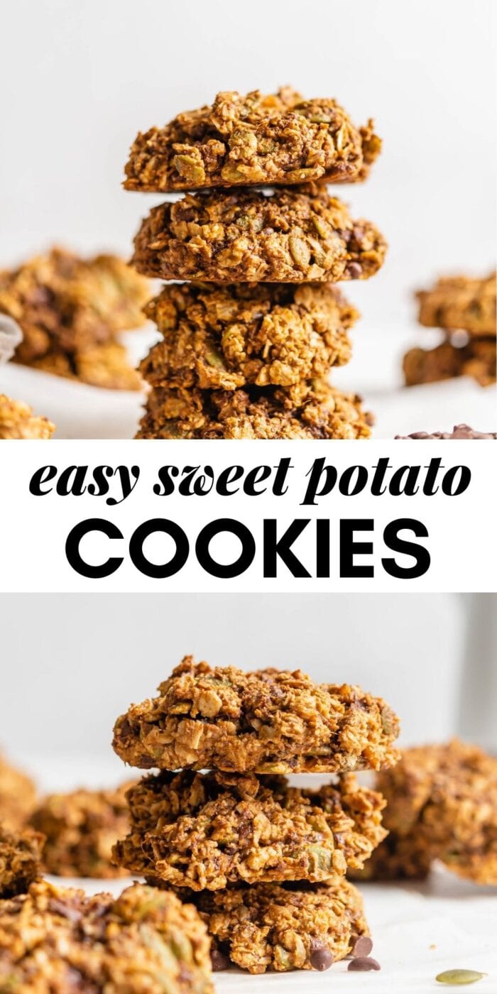 Pinterest graphic with an image and text for sweet potato cookies.